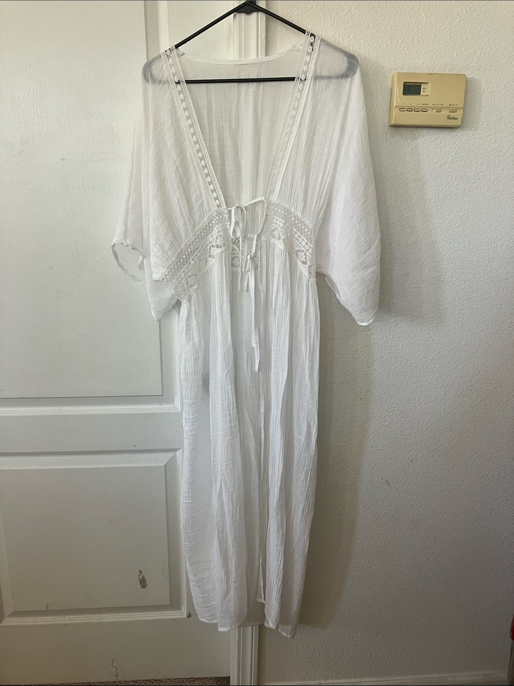 White Sheer  Front Tie Beach Cover up Womens One Size Romantic Flowy Mesh